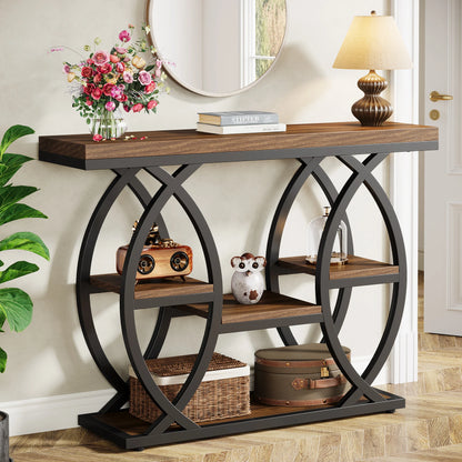 MonoWood Console Table, 39.4-Inch Entryway Table with Thickened Tabletop, 4- Tier Industrial Narrow Hallway Sofa Table
