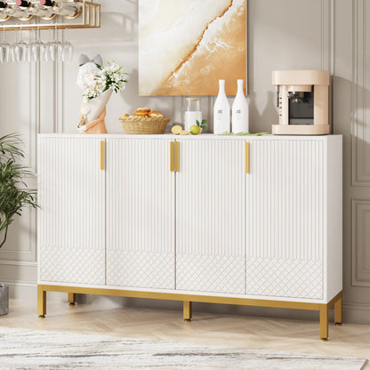MonoWood Modern Storage Cabinet, 59 Inch Console Cabinet Sideboard Buffet Cabinet with 4 Doors & Gold Metal Base