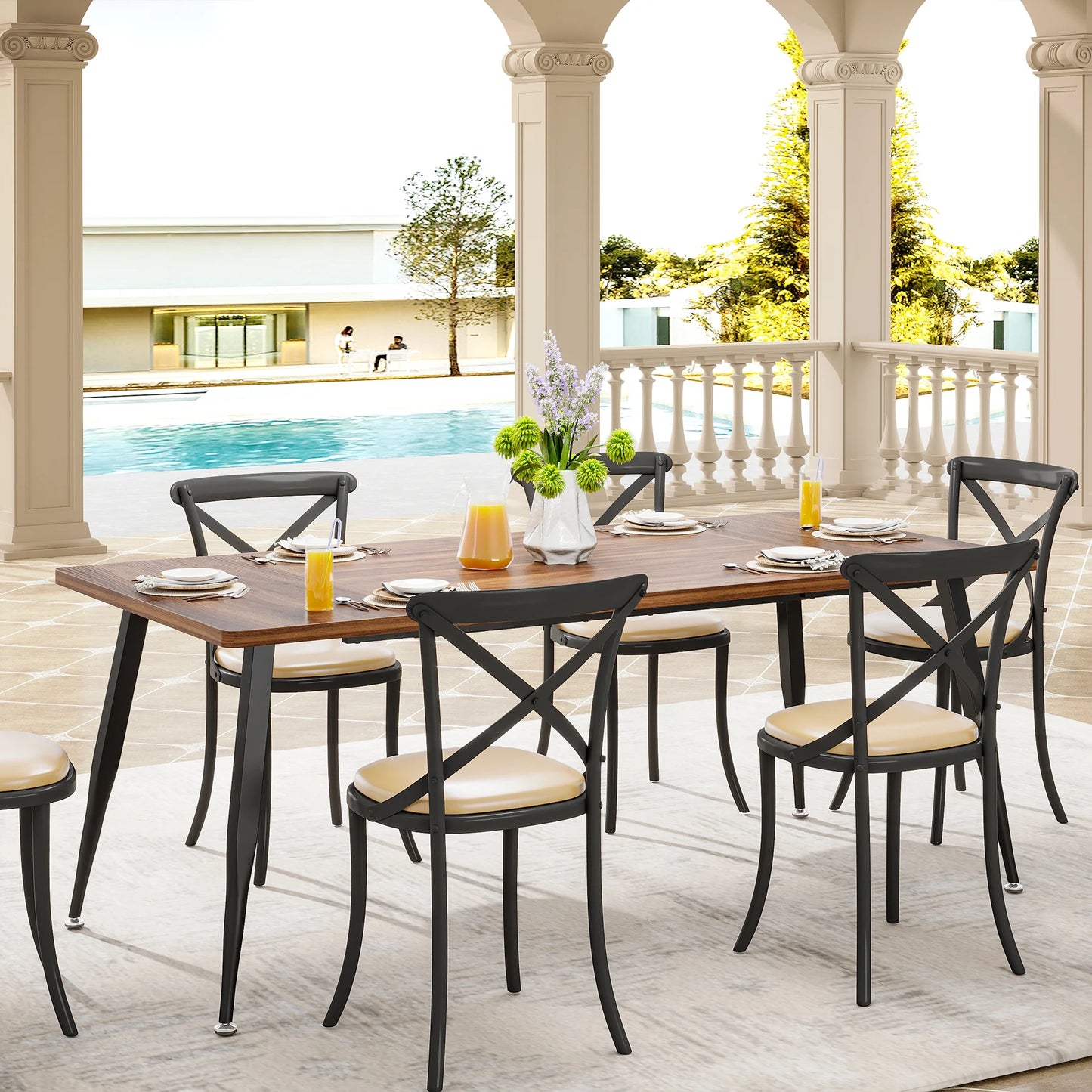 MonoWood Dining Table180x80x75cm, Spacious Rustic Industrial Table for 6-8 People, Sturdy Metal Legs & Modern Faux Wood