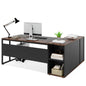 MonoWood 71 inch Executive Desk, L Shaped Desk with Cabinet Storage, Executive Office Desk with Shelves, Business Furniture