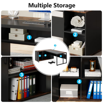 MonoWood 71 inch Executive Desk, L Shaped Desk with Cabinet Storage, Executive Office Desk with Shelves