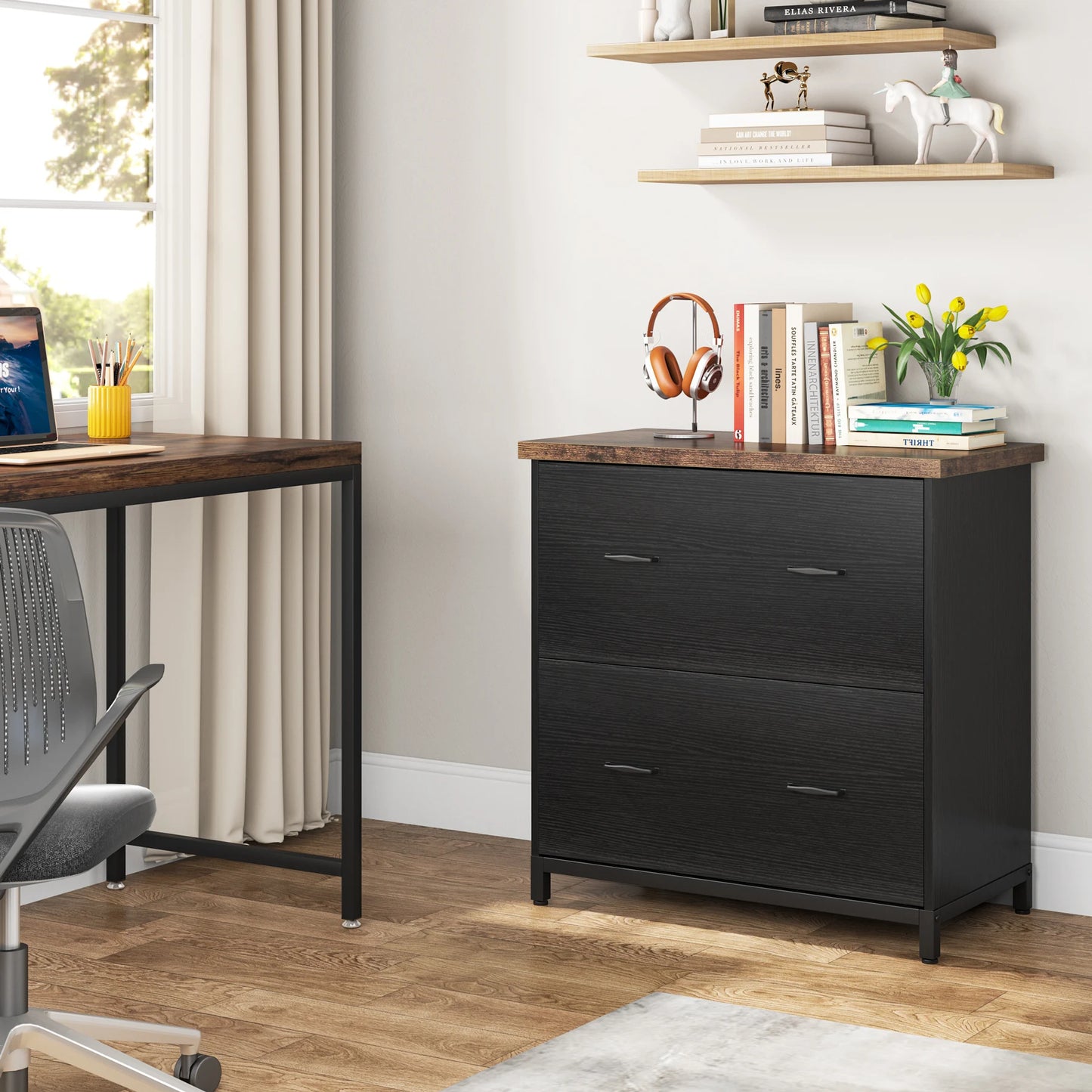 MonoWood 2-Drawer File Cabinet, Wood Lateral Filing Cabinet, Home Office File Cabinet