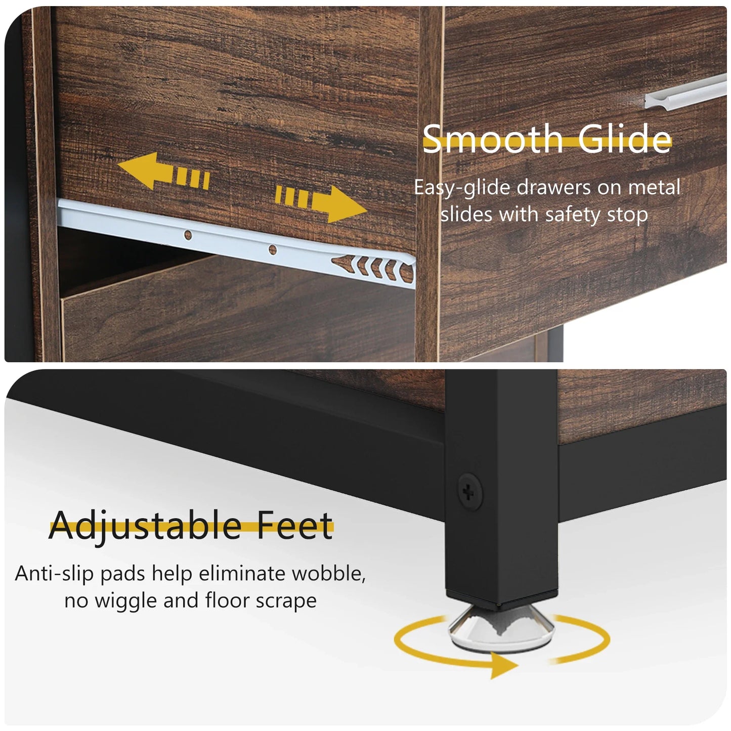 MonoWood Bookcase 4-Tier Rustic Bookshelf with 2 Drawers Etagere Standard Book Shelves Display Shelf