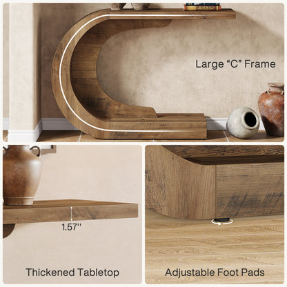 MonoWood 43.3" Mid-Century Modern Console Table for Entryway, Wood C-Shaped Hallway Entry Accent Table for Living Room