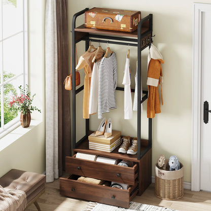 MonoWood Freestanding Closet Organizer Small Clothes Rack Coat Rack with Drawers and Shelves, Heavy Duty Small Garment Rack