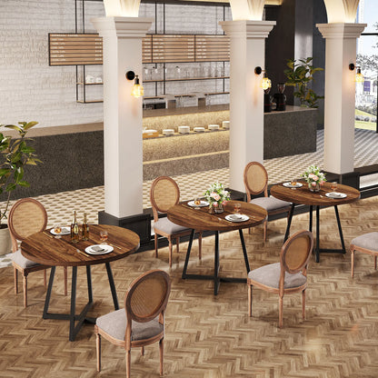 MonoWood Round Dining Table Set of 2, 31.5" Industrial Dinner Table with Metal Base, Wood Kitchen Table for Dining Room