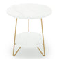MonoWood 2 Tier Faux Marble End Table Round Side Table with Shelves Small Coffee Accent Table for Living Room, White and Gold