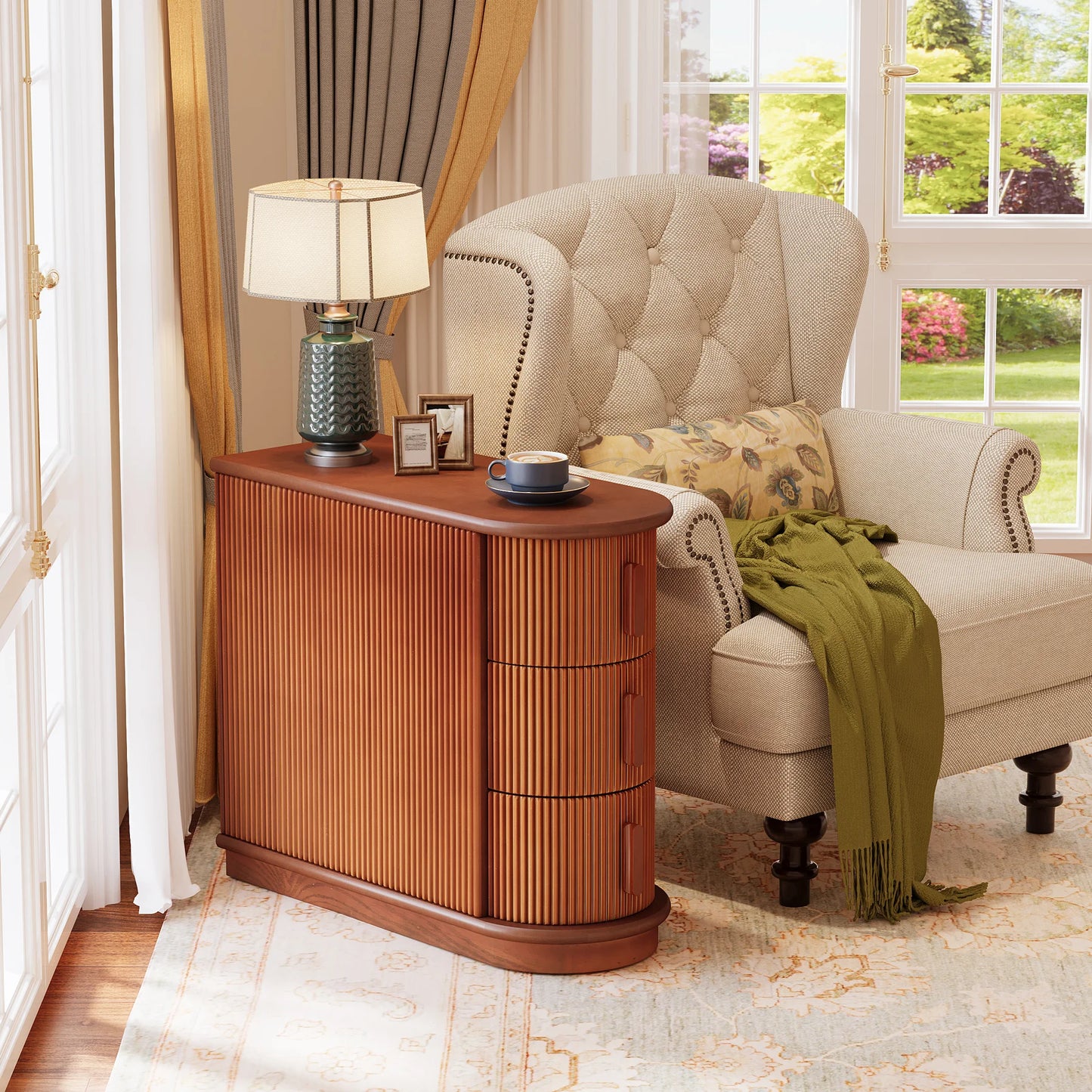 MonoWood Solid Wood End Table, 3-Drawer Modern Sofa Side Table, No Assembly Required, Narrow Chair Side Table Slim Nightstand