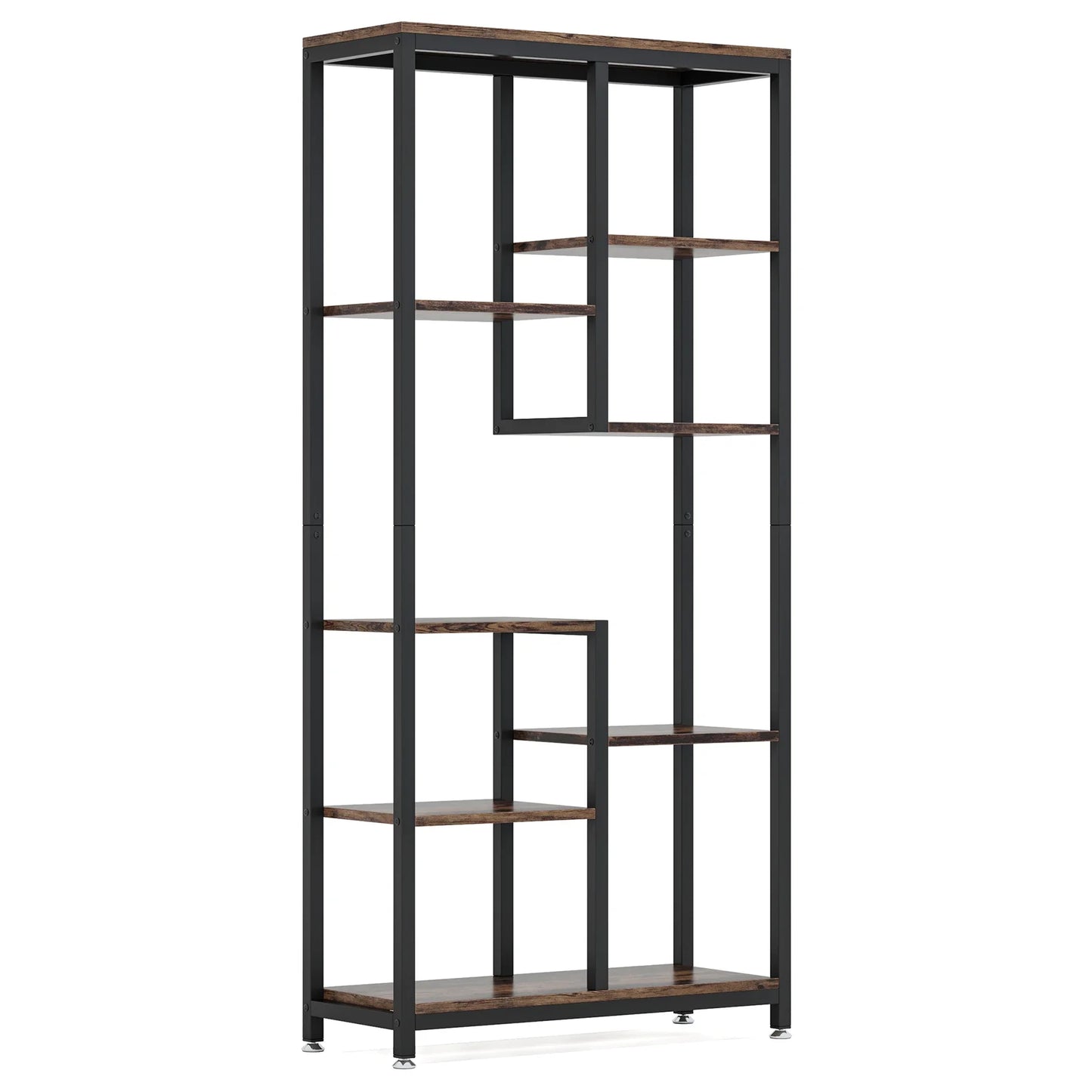 MonoWood 6-Tier Tall Bookshelf Bookcase, Industrial 8-Shelf Open Bookcase Storage Display Book Shelves