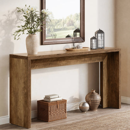 MonoWood 55-Inch Farmhouse Console Table, Wooden Couch Table Behind Sofa with Storage, Narrow Long Entryway Hallway Table
