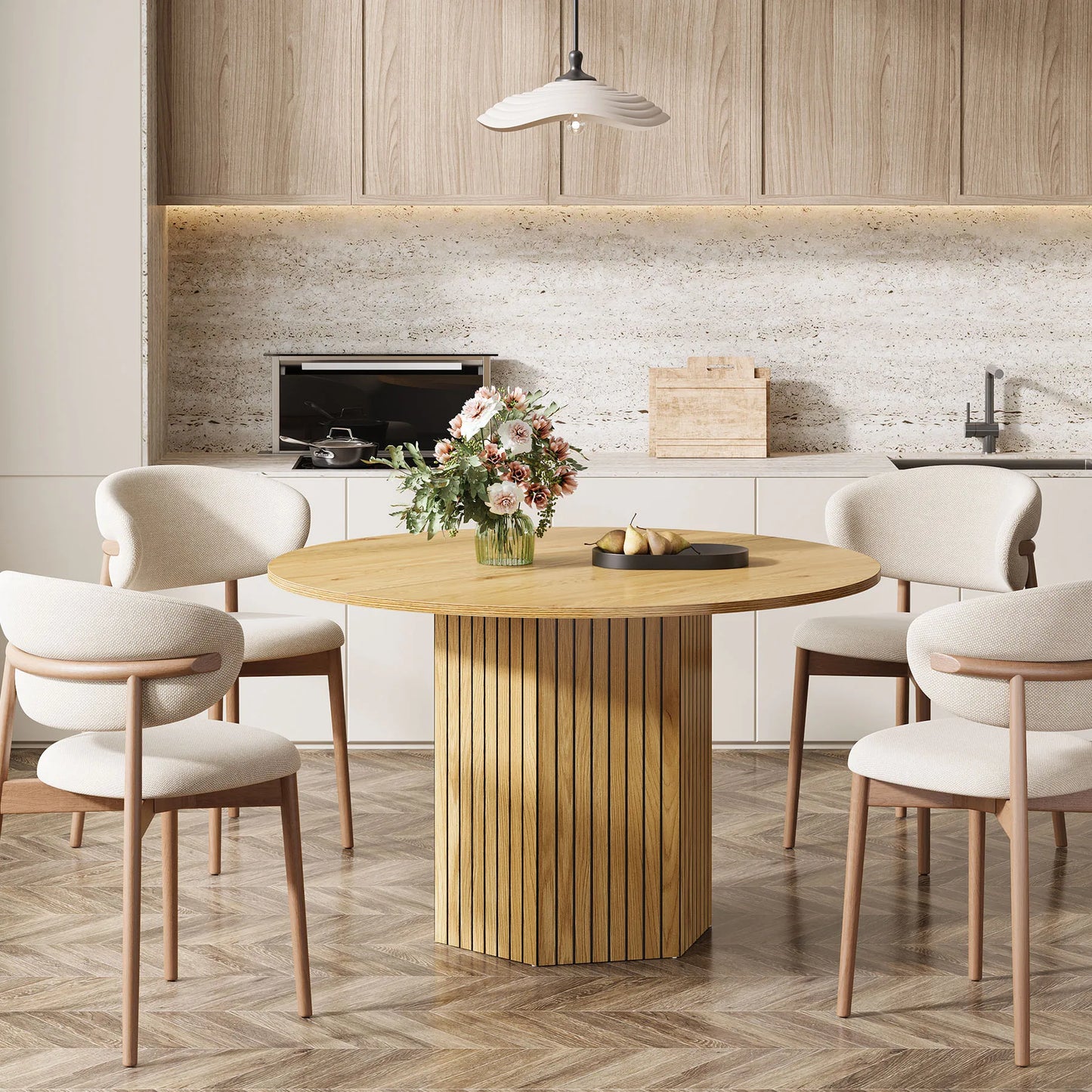 MonoWood Round Dining Table for 4-6 People, 47-Inch Farmhouse Dinning Room Table Circle Kitchen Table, Industrial Dinner Table