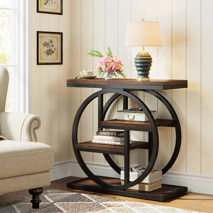 MonoWood End Table for Living Room, 4-Tier Narrow Side Table with Storage Shelves, Industrial Bedside Table for Bedroom