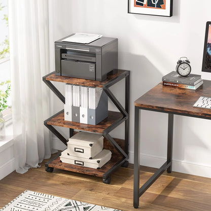 MonoWood Printer Stand, 3-Tier Rolling Printer Cart Under Desk Storage, Industrial Machine Cart Storage Shelf on Wheels