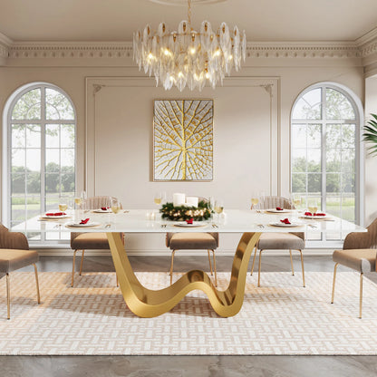 MonoWood 78.74" Sintered Stone Dining Table for 6-8, Modern Rectangle Dining Table, Luxury White & Gold Kitchen Table