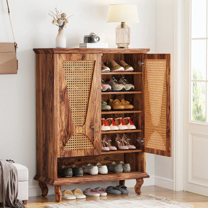 MonoWood Tall Shoe Cabinet with Acrylic Doors and LED Lights, 8-Tier Entryway Shoe Storage Rack with Adjustable Shelves