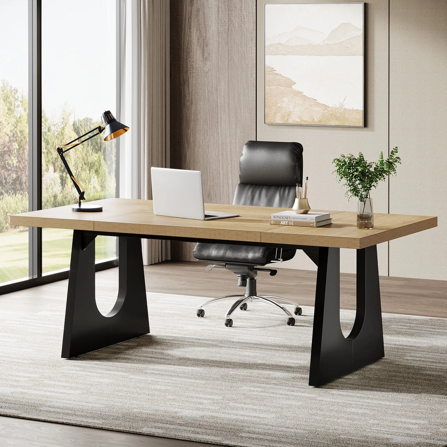 MonoWood 70.86-Inch Executive Desk, Large Computer Office Desk with Double Wood Pedestal, Modern Simple Style Rectangle table
