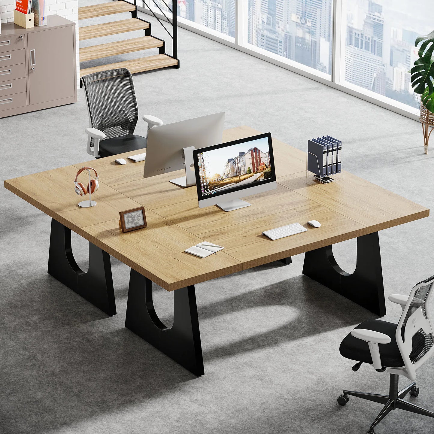 MonoWood 70.86-Inch Executive Desk, Large Computer Office Desk with Double Wood Pedestal, Modern Simple Style Rectangle table