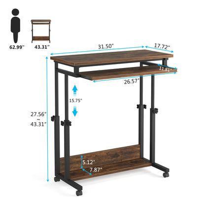 MonoWood Portable Desk for Sofa and Bed, Height Adjustable Laptop Table Small Standing Desk Rolling Computer Cart