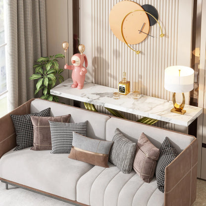 MonoWood 55 Inch Modern Console Table, Faux Marble Gold Entryway Table Behind Sofa Couch, Narrow Rectangular Sofa Table