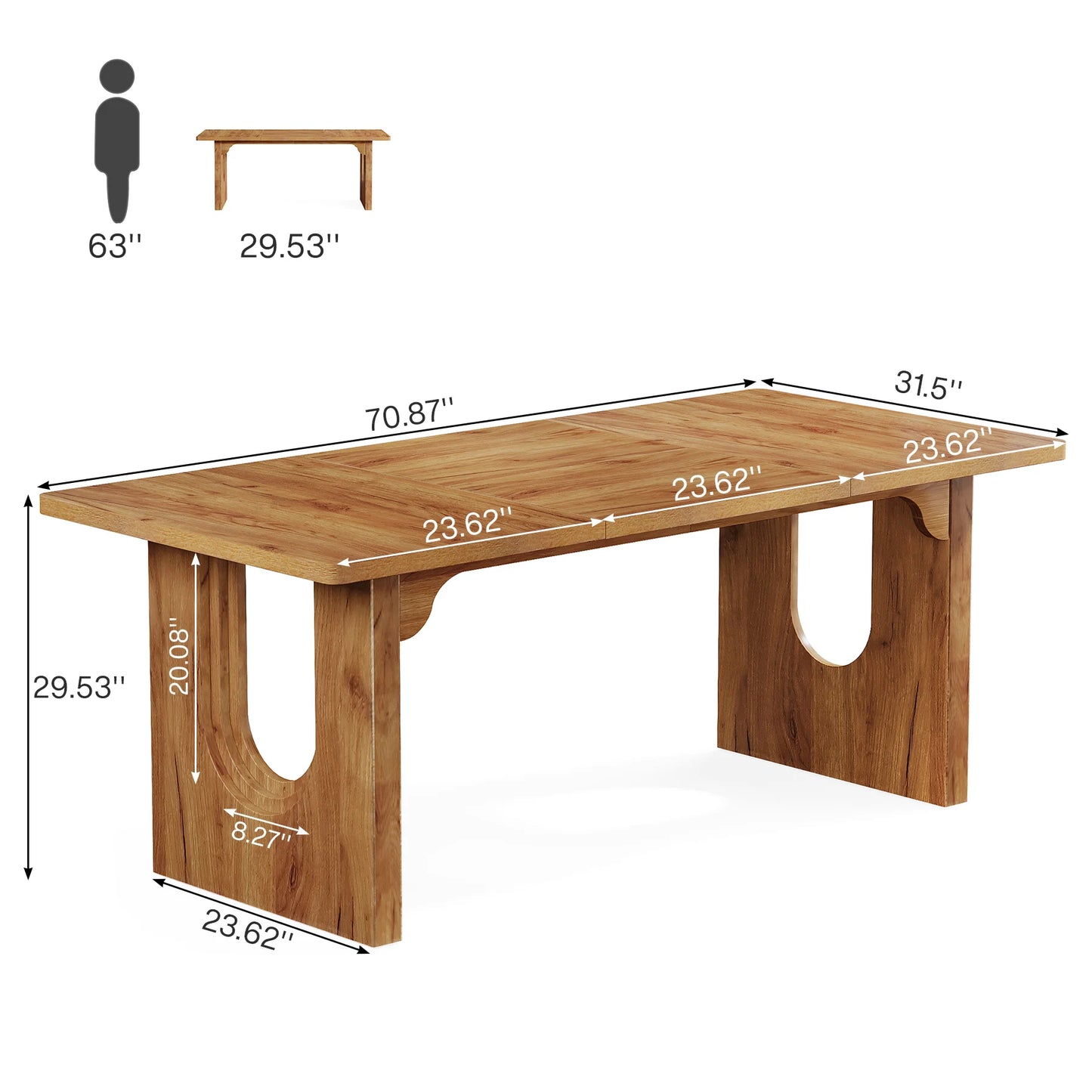 MonoWood Modern Dining Table for 6 to 8 People, 71" Large Kitchen Dining Table with Wood Pedestal Base,
