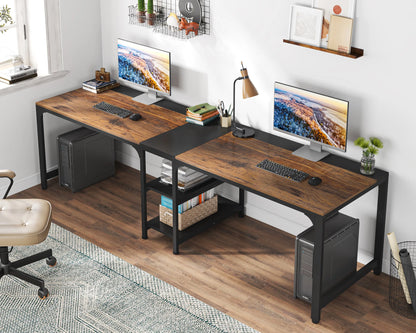 MonoWood 90.55'' 2 Person Desk with Storage Shelves, Double Computer Desk with Spacious Desktop, Extra Long Study Writing Tabl