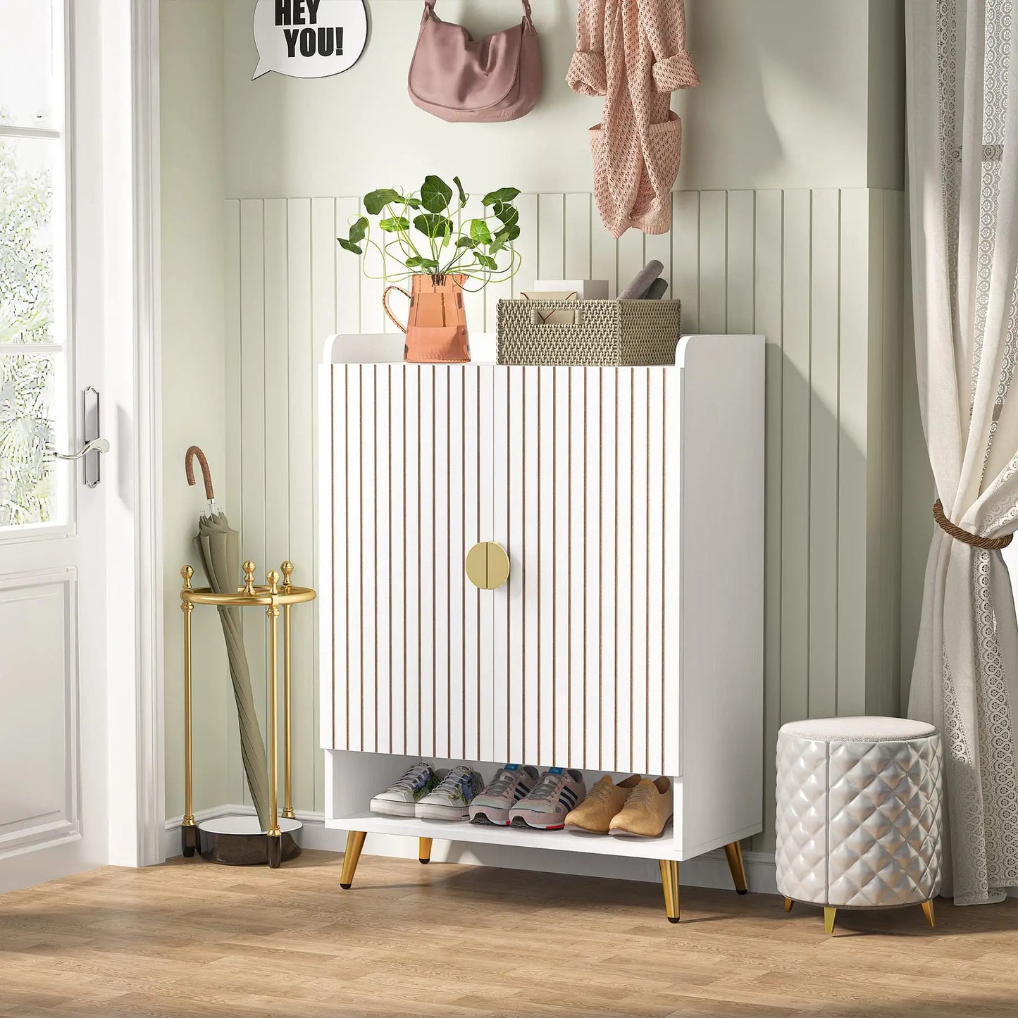 MonoWood 6-Tier Shoe Cabinet with Doors, Wooden Shoe Storage Cabinet with Adjustable Shelves for Entryway, Hallway, Bedroom