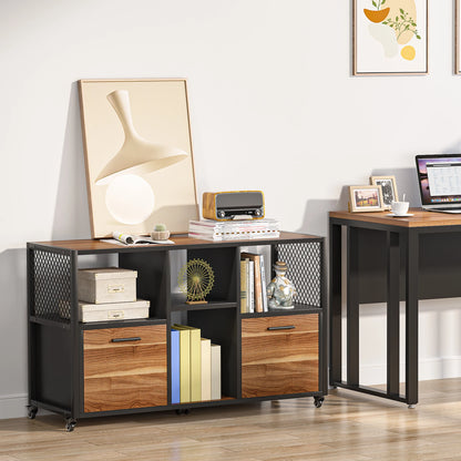 MonoWood 2 Drawer Wood File Cabinets, Mobile Lateral Filing Cabinet for Letter A4 Size, Printer Stand with Shelves and Drawer