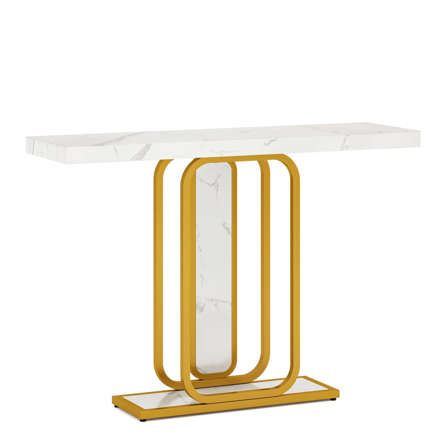 MonoWood Modern Gold White Console Table with LED Lights, Entryway Hallway Foyer Accent Table with Faux Marble Veneer