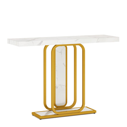 MonoWood Modern Gold White Console Table with LED Lights, Entryway Hallway Foyer Accent Table with Faux Marble Veneer