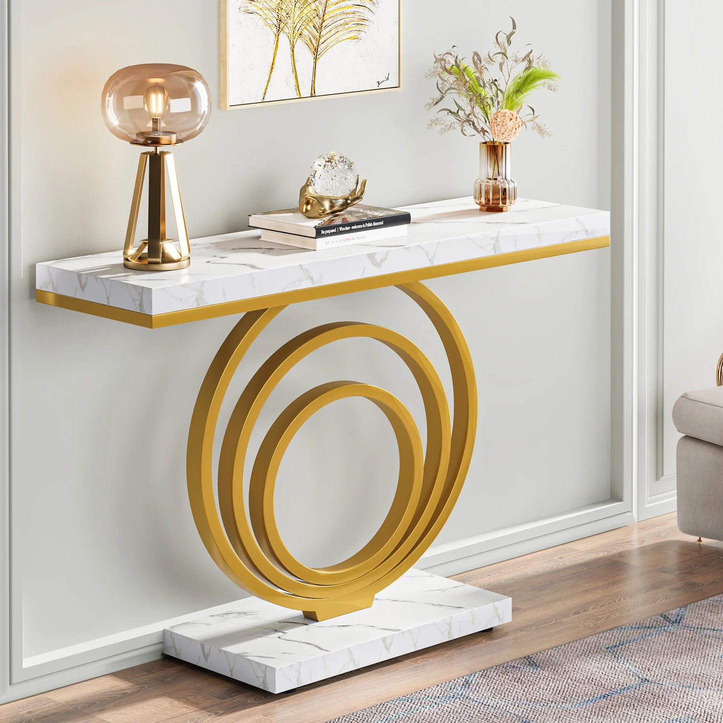 MonoWood 41-Inch Gold Entryway Table, Modern Console Table Narrow Long, Contemporary Accent Table for Living Room