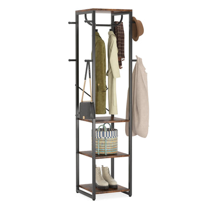 MonoWood Coat Rack Freestanding Corner Hall Tree with 4 Shelves 8 Hooks