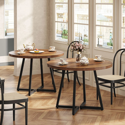 MonoWood Round Dining Table Set of 2, 31.5" Industrial Dinner Table with Metal Base, Wood Kitchen Table for Dining Room