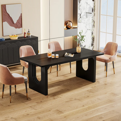 MonoWood Modern Dining Table for 6 People, 71" Large Kitchen Dining Table with Wood Pedestal Base, Rectangular Dinner Table