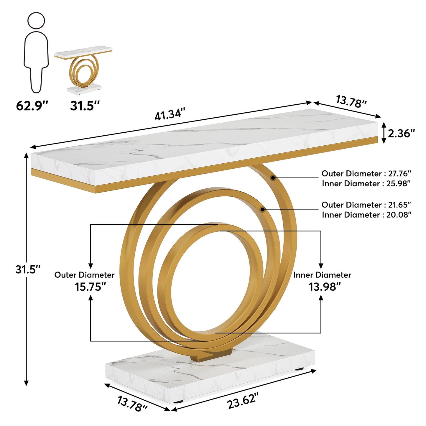 MonoWood 41-Inch Gold Entryway Table, Modern Console Table Narrow Long, Contemporary Accent Table for Living Room