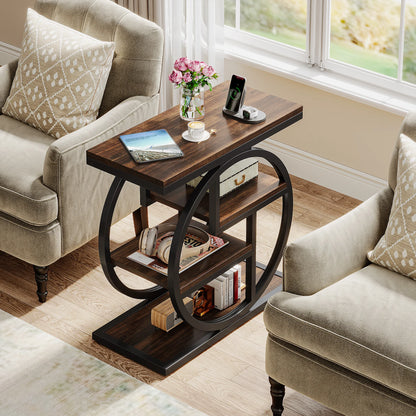 MonoWood End Table for Living Room, 4-Tier Narrow Side Table with Storage Shelves, Industrial Bedside Table for Bedroom