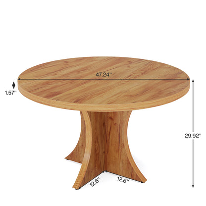 MonoWood Round Dining Table for 4-6, 47.24-Inch Farmhouse Kitchen Table, Wood Dining Table with Pedestal Base,  Dinner Table