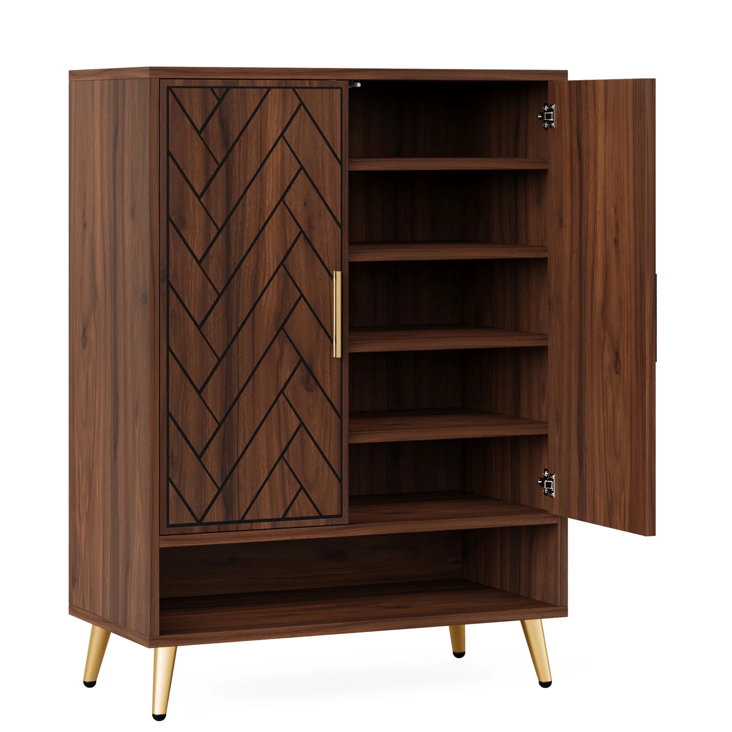MonoWood 6-Tier Shoe Cabinet with Doors, Walnut Wooden Shoe Storage Cabinet with Adjustable Shelves for Entryway