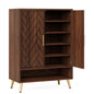 MonoWood 6-Tier Shoe Cabinet with Doors, Walnut Wooden Shoe Storage Cabinet with Adjustable Shelves for Entryway