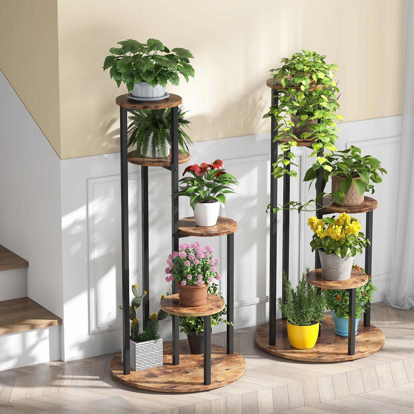 MonoWood Corner Plant Stand Indoor, 4-Tier Tall Plant Shelf Holders for Multiple Potted Plants, Wood Flower Pot Stands