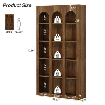 MonoWood70.87" Bookshelf, 5-Tier Arched Display Bookcase with Open Storage Shelves, Vintage Tall Bookshelves Organizer