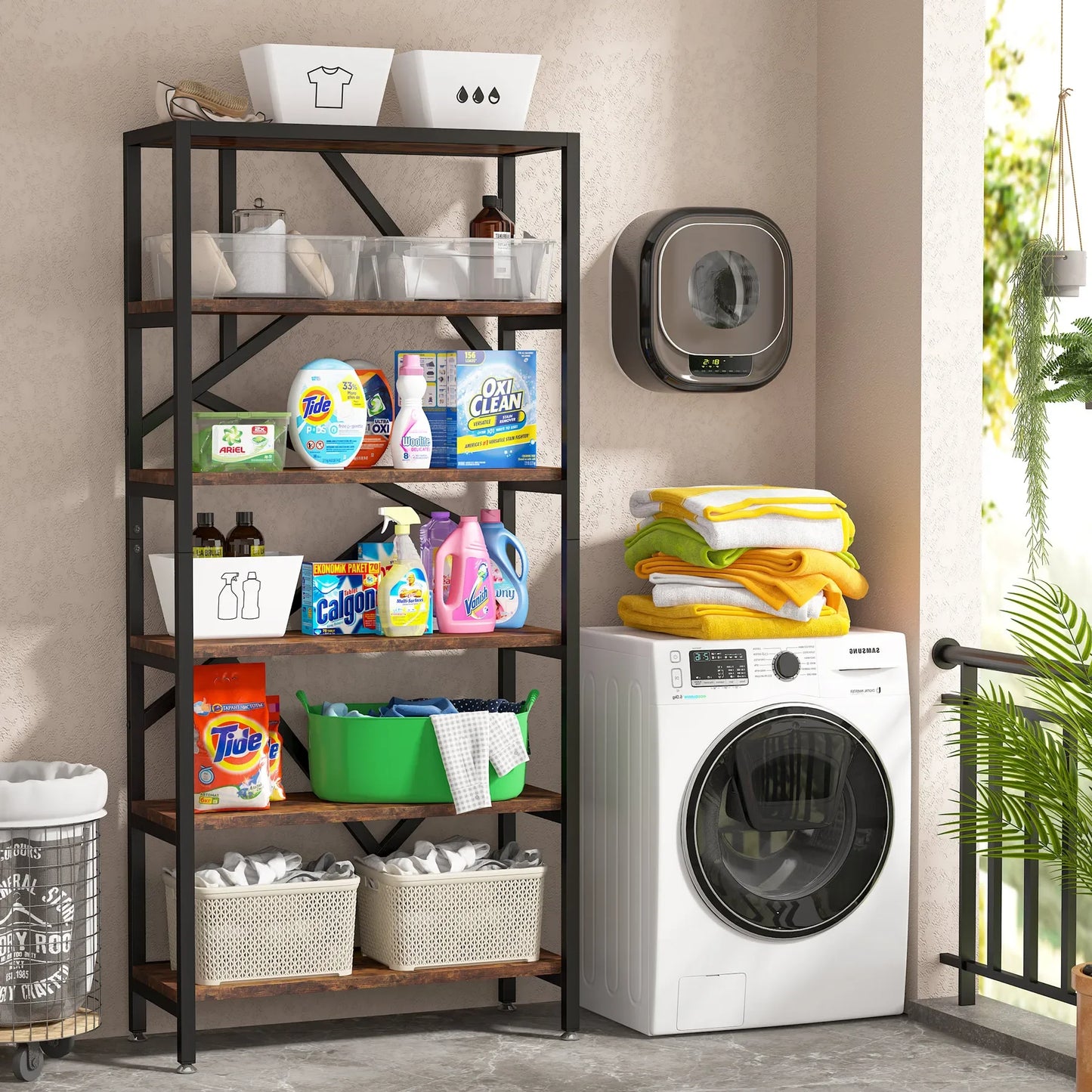 MonoWood Bookshelf 71" Industrial Etagere Bookcase 5 Shelf Display Rack For Living Room