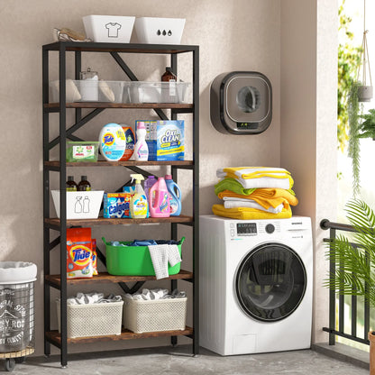 MonoWood Bookshelf 71" Industrial Etagere Bookcase 5 Shelf Display Rack For Living Room