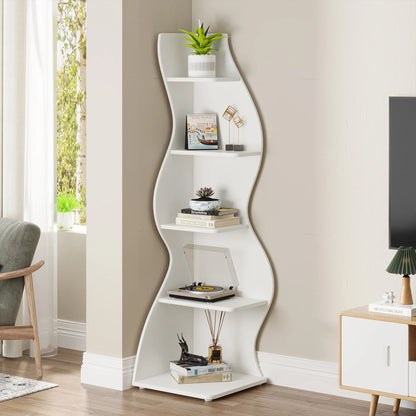 MonoWood Corner Shelf, Modern 5-Tier Wall Corner Bookshelf, Stylish Corner Small Bookcase Storage Rack Plant Stand