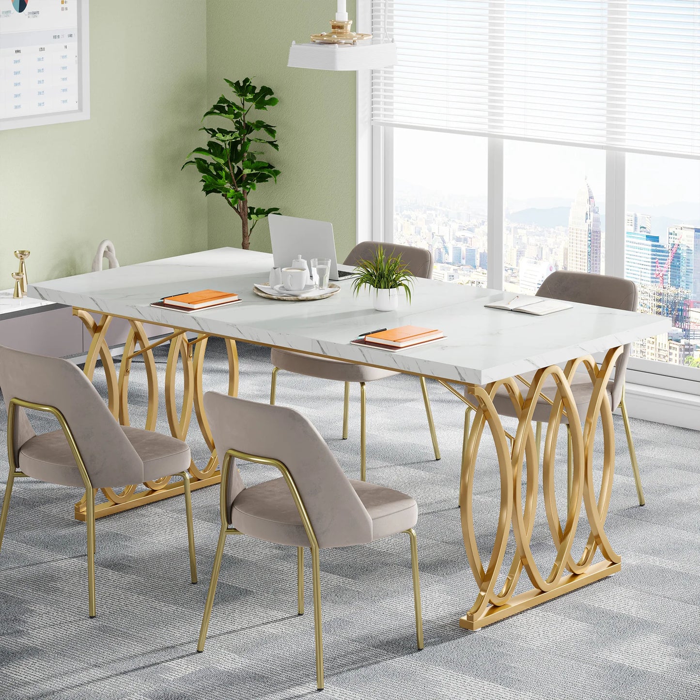 MonoWood Executive Desk, 63" W Large Computer Desk, Modern Office Desk Conference Table Meeting Room Table, Business Furniture