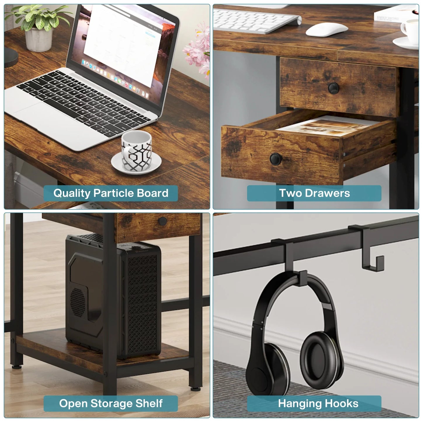 MonoWood 78.74’’ Two Person Desk with 2 Drawers, Long Double Computer Desk Gaming Table with Shelves