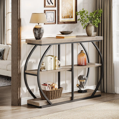 MonoWood 41.3" Console Table, Industrial 3-Tier Entryway Table with Arched Metal Frame and Storage Shelves for Living Room