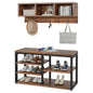 MonoWood Coat Rack Shoe Bench Set, Hall Tree with Shoe Bench, Industrial Shoe Rack Bench with Coat Rack, 3 Storage Cubbies