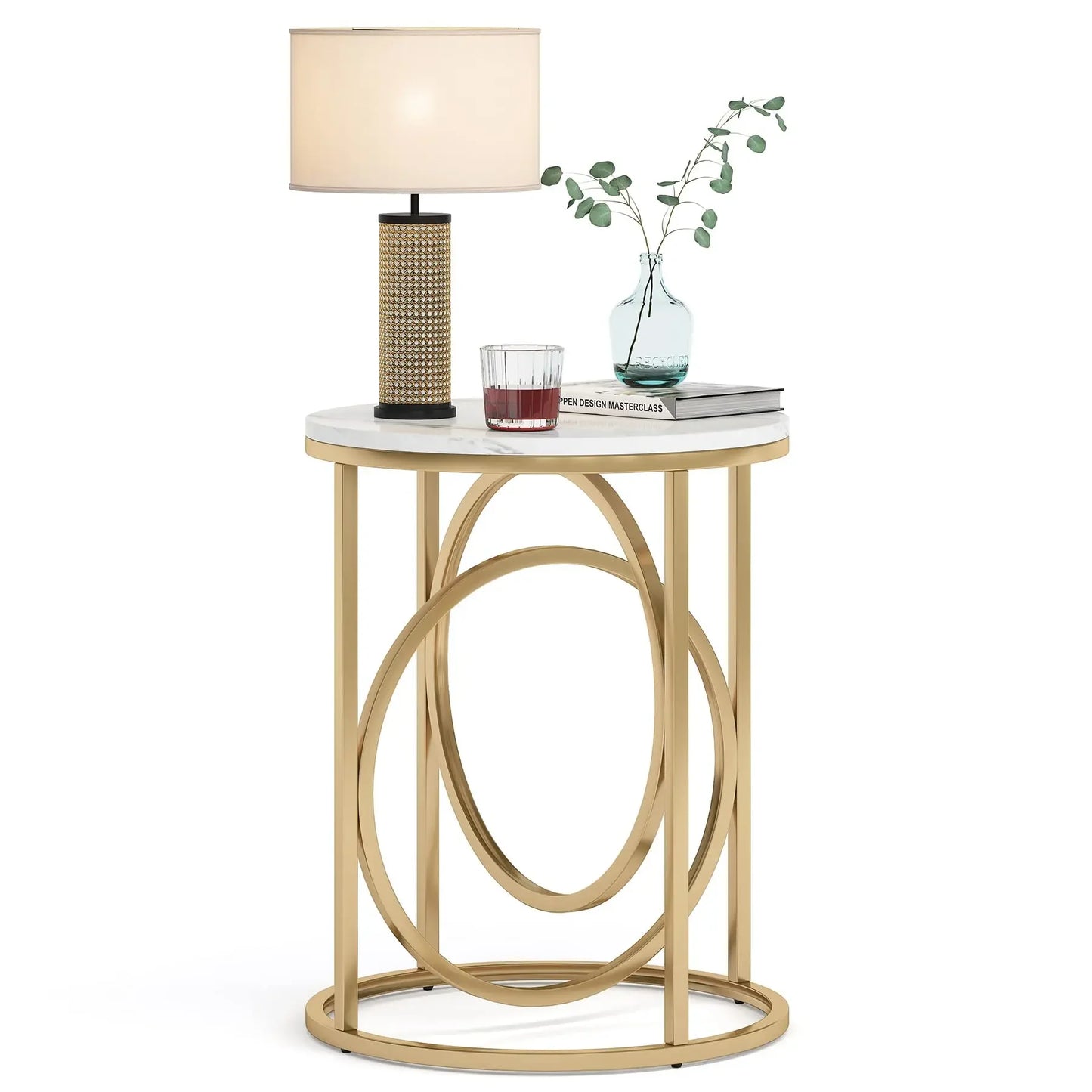 MonoWood Round End Table, 20” Sofa Side Coffee Cocktail Table
