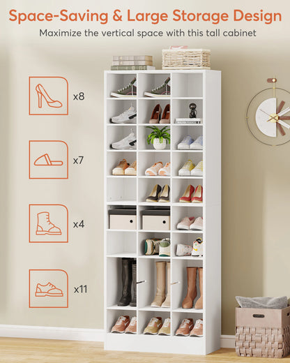 MonoWood 10-Tier Shoe Storage Cabinet, Espresso Wooden Shoe Rack with 30 Cubbies, Freestanding Tall Entryway Shoe Organizer