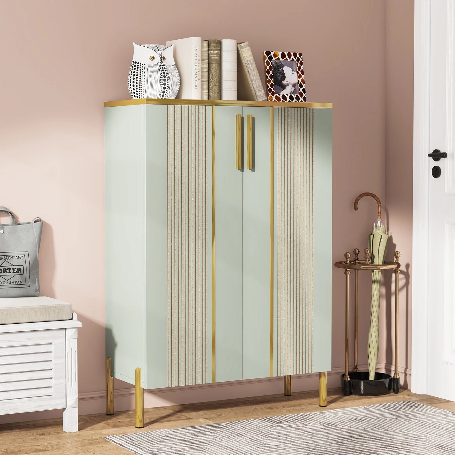 MonoWood 6-Tier Shoe Cabinet with Doors, Wooden Shoe Storage Cabinet with Adjustable Shelves for Entryway, Hallway, Bedroom